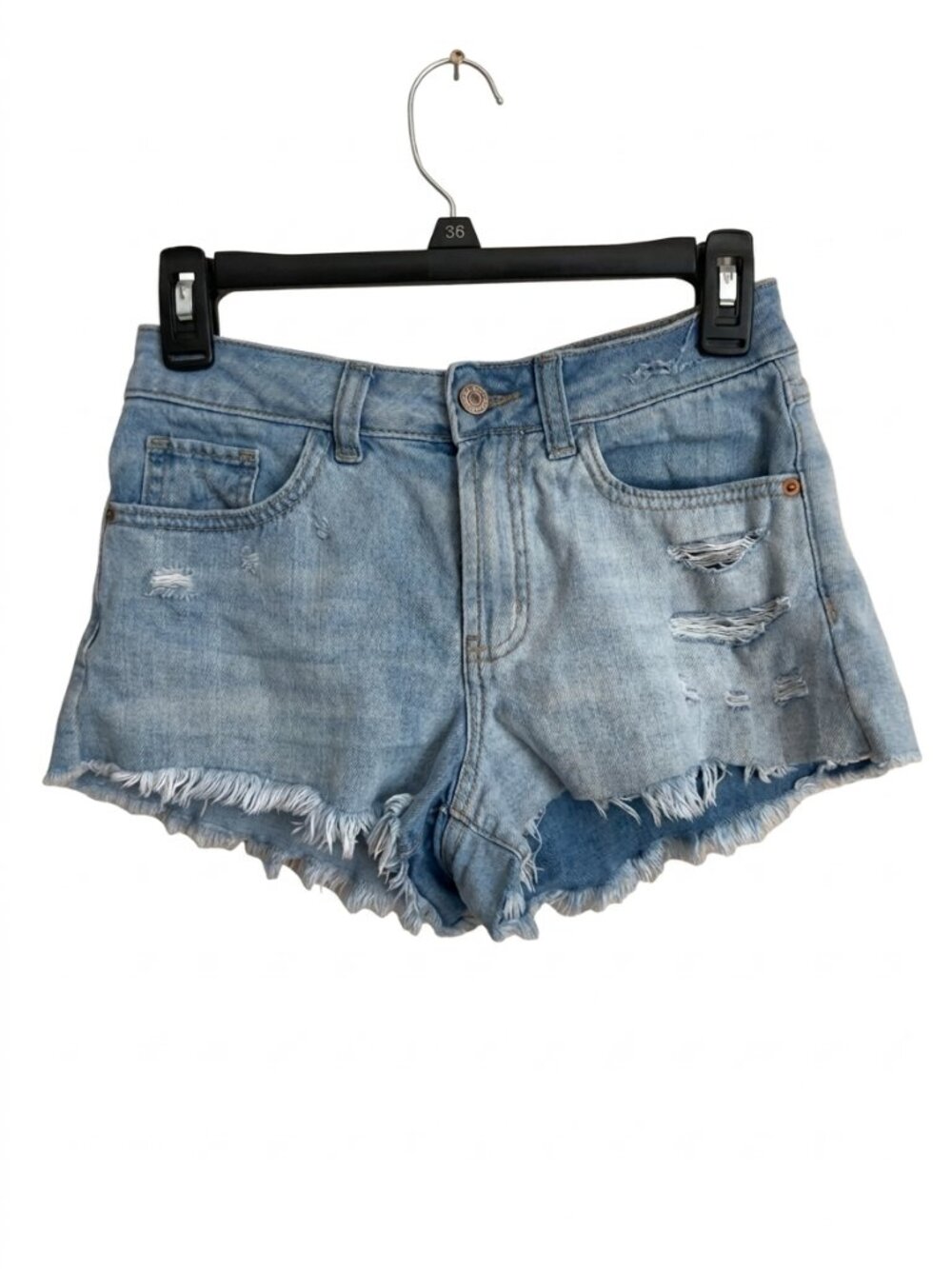 Distressed Denim Cutoff Shorts Frayed Raw Hem Light Wash Juniors Size 1/25 Blue